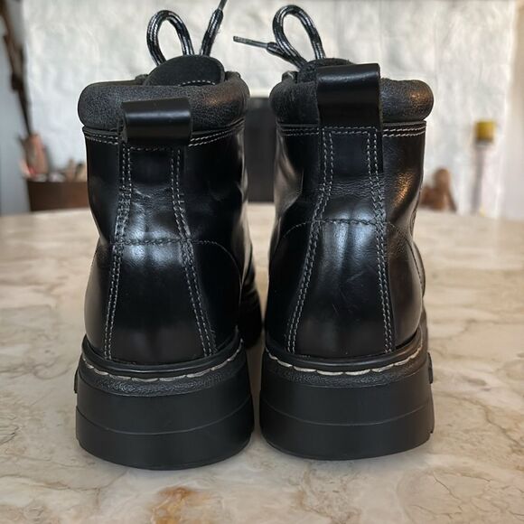 Vintage Roots Tuff Leather Hiking Boots Black Chunky Lug Sole - Picture 7 of 14